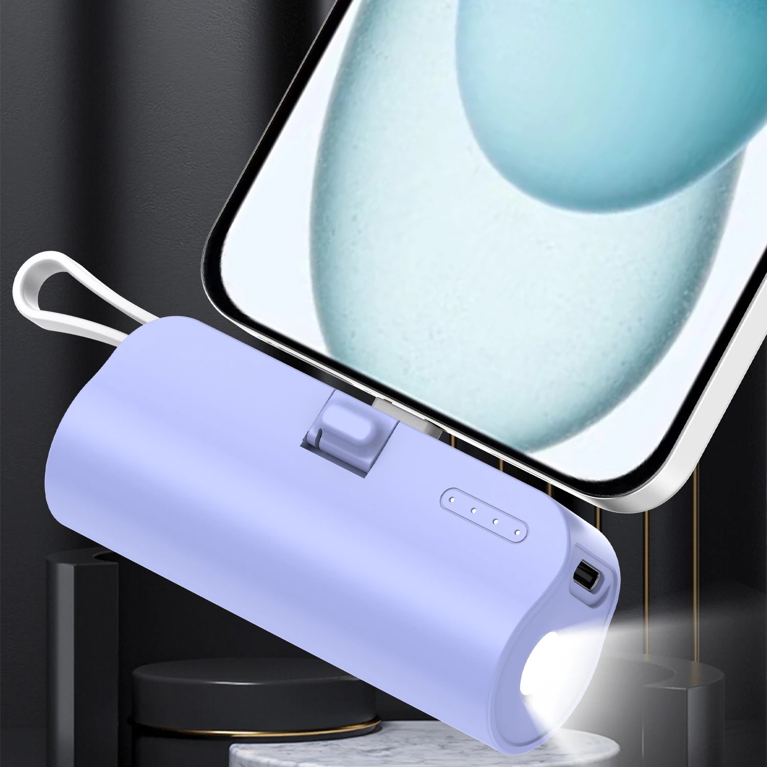 5000mAh Mini Portable Charger with Built-in Cable