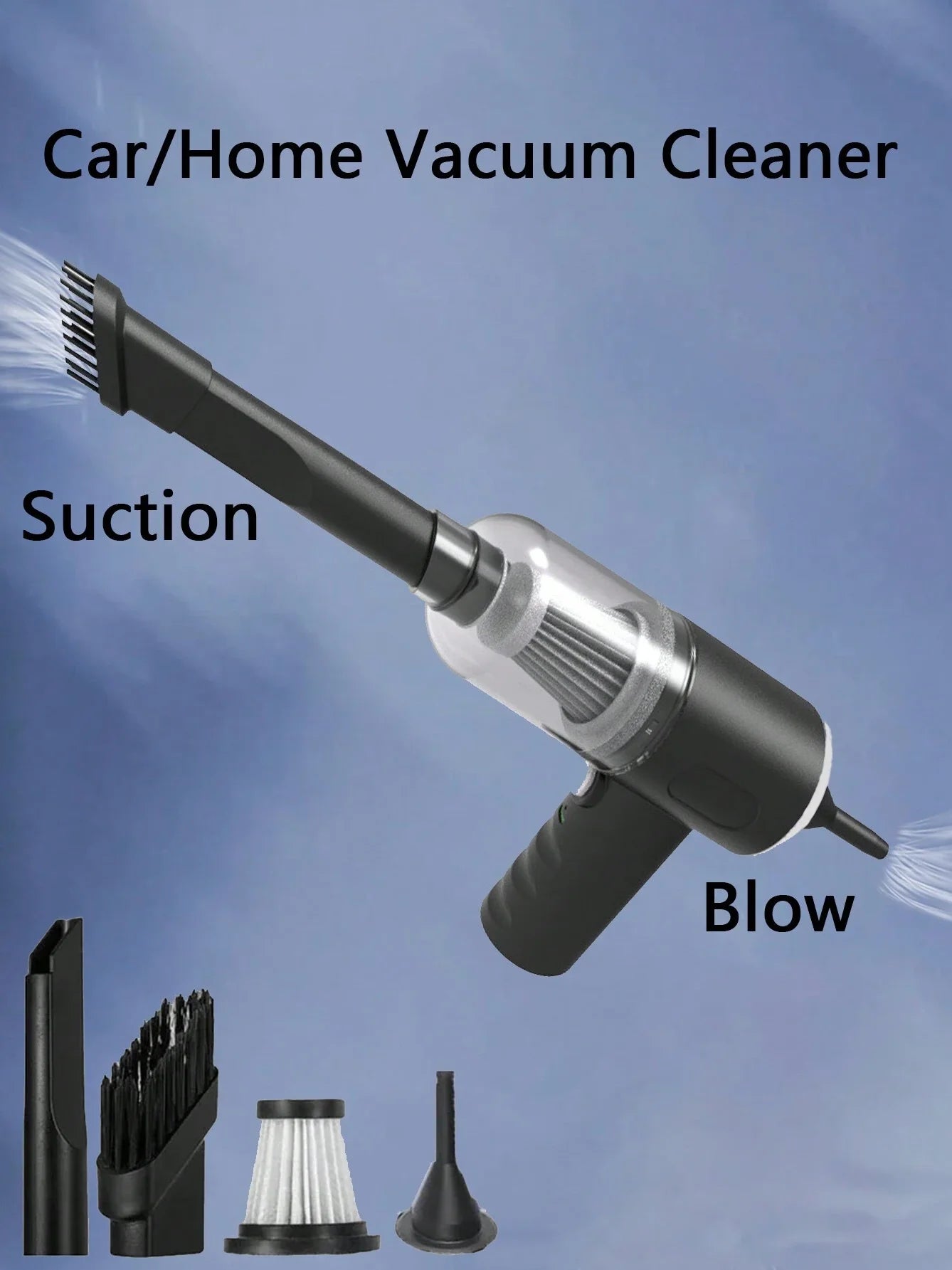 3-in-1 Car & Home Vacuum – USB Rechargeable