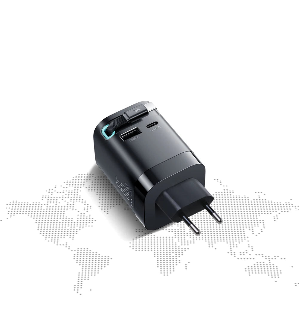 Joyroom 65W GaN PD 3.0 Fast Charger with Retractable USB-C Cable (EU Plug)
