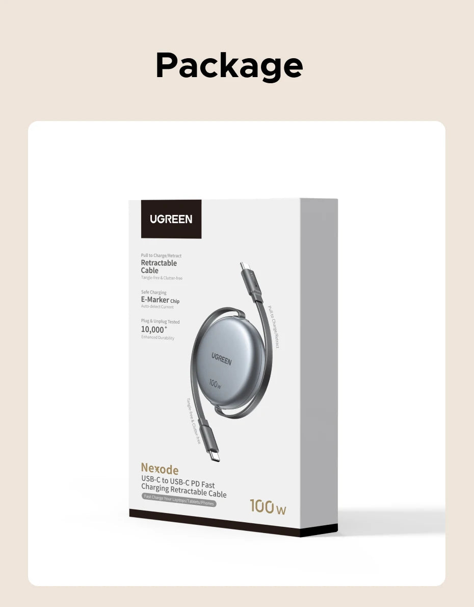UGREEN USB-C PD Cable – Retractable Fast Charging for iPhone