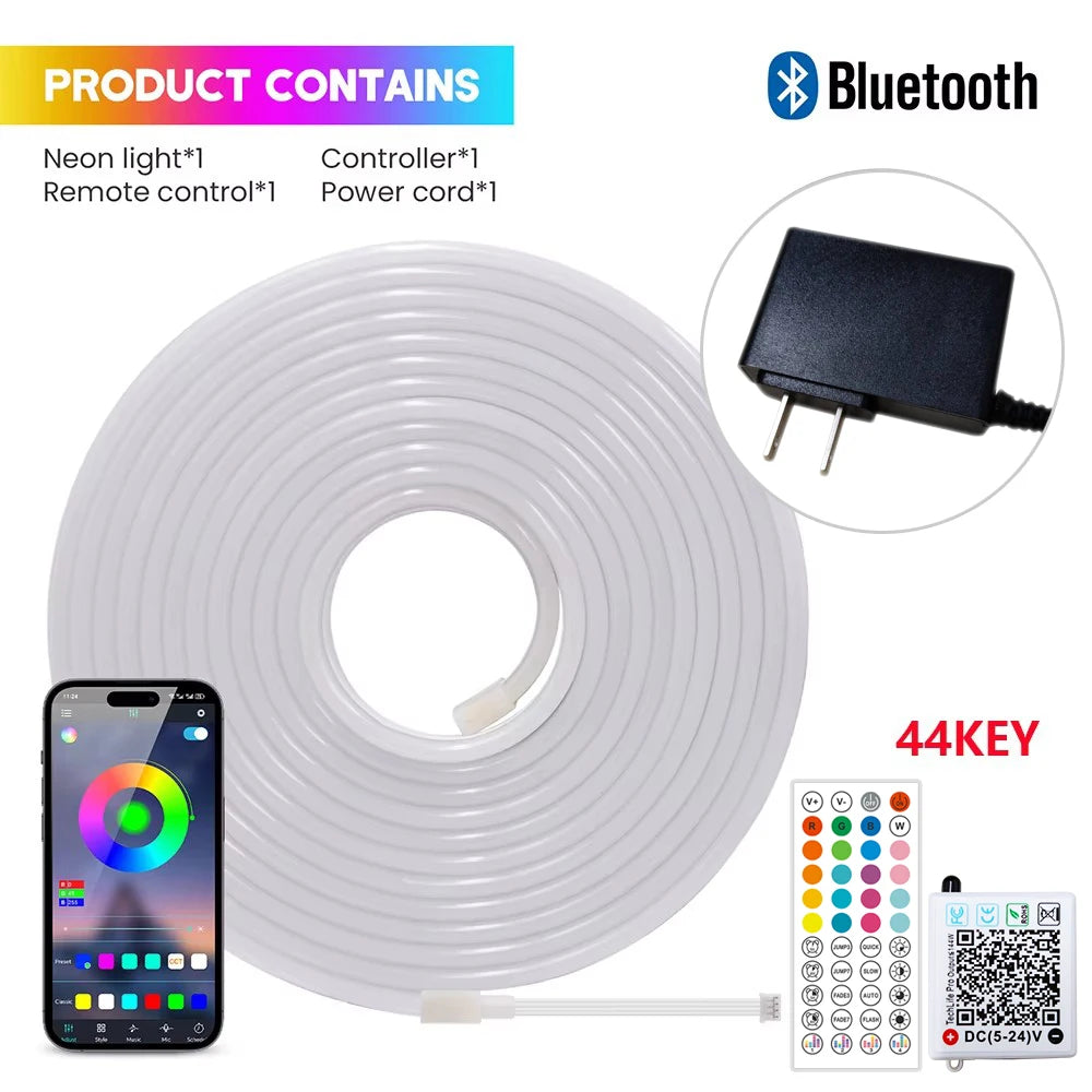 3535 RGB Neon LED Strip Lights 24V 5m 10m 20m 30m Neon Rope Light with Music Sync IP67 Waterproof Light Strip for Home Decor