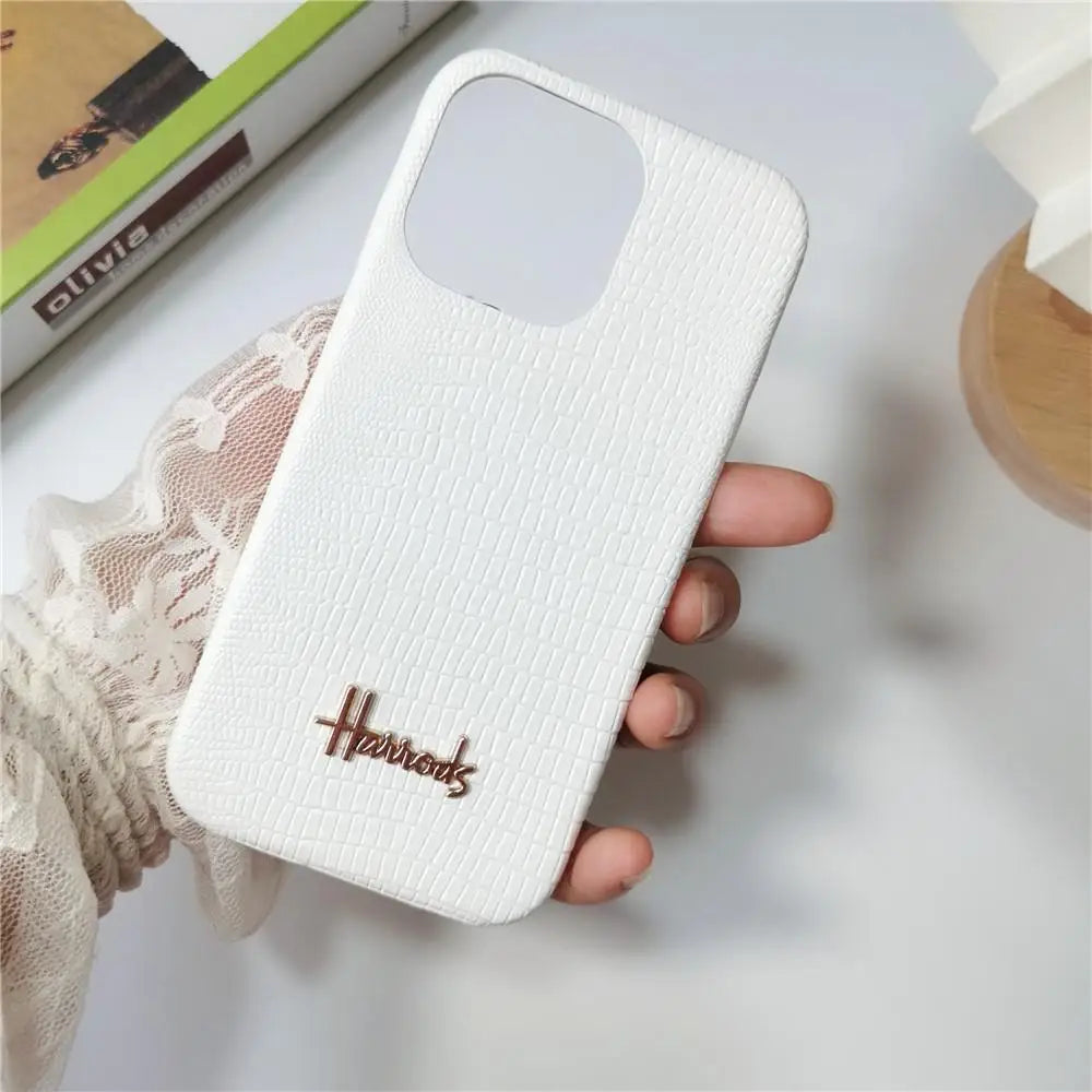 Luxury Business Lizard Skin Pattern Couple Hard Case For Iphone 17 16 14 15 11 12 13 Pro Max PU Leather Cover Fundas