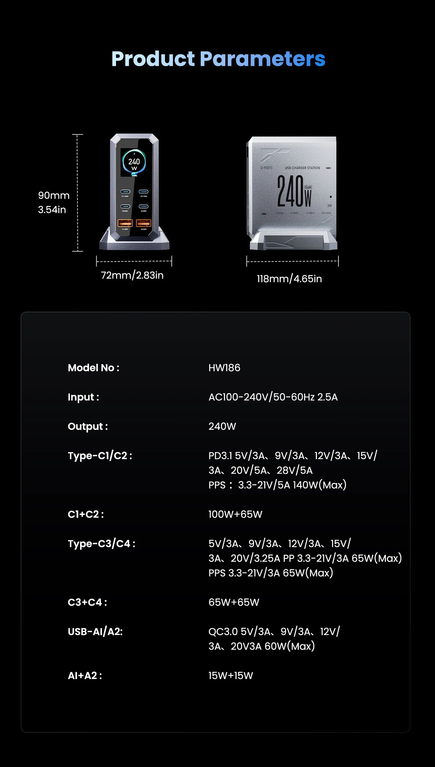240W GaN USB-C Charger – 6-Port PD3.1 Fast Charging