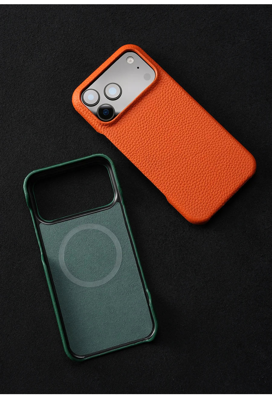 Lychee Genuine Leather Magnetic Case — iPhone 15–17 Series