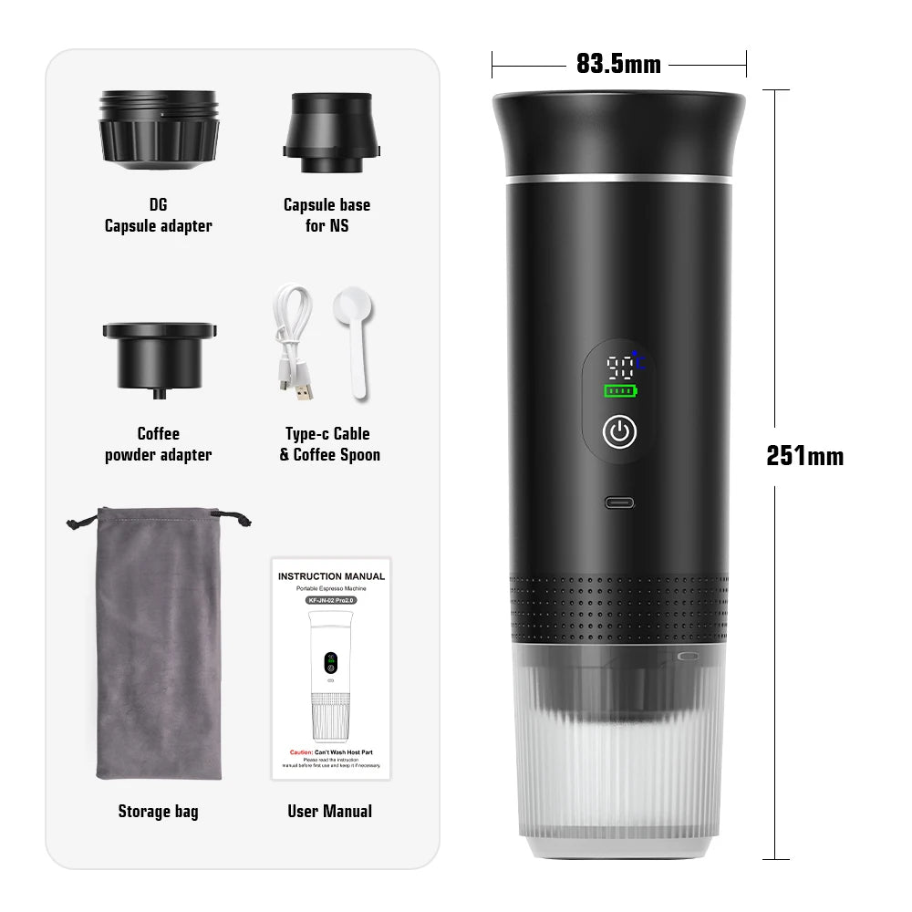 Wireless Portable Espresso Maker – 3-in-1 Coffee Machine for Travel & Camping