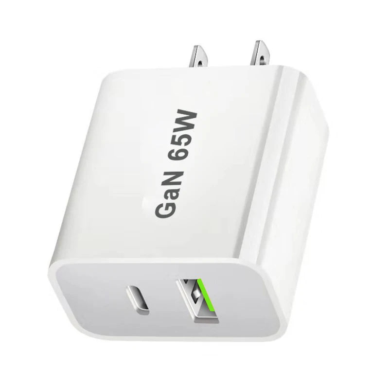 2-Port 65W GaN USB-C Charger – PD Fast Wall Adapter for Phones