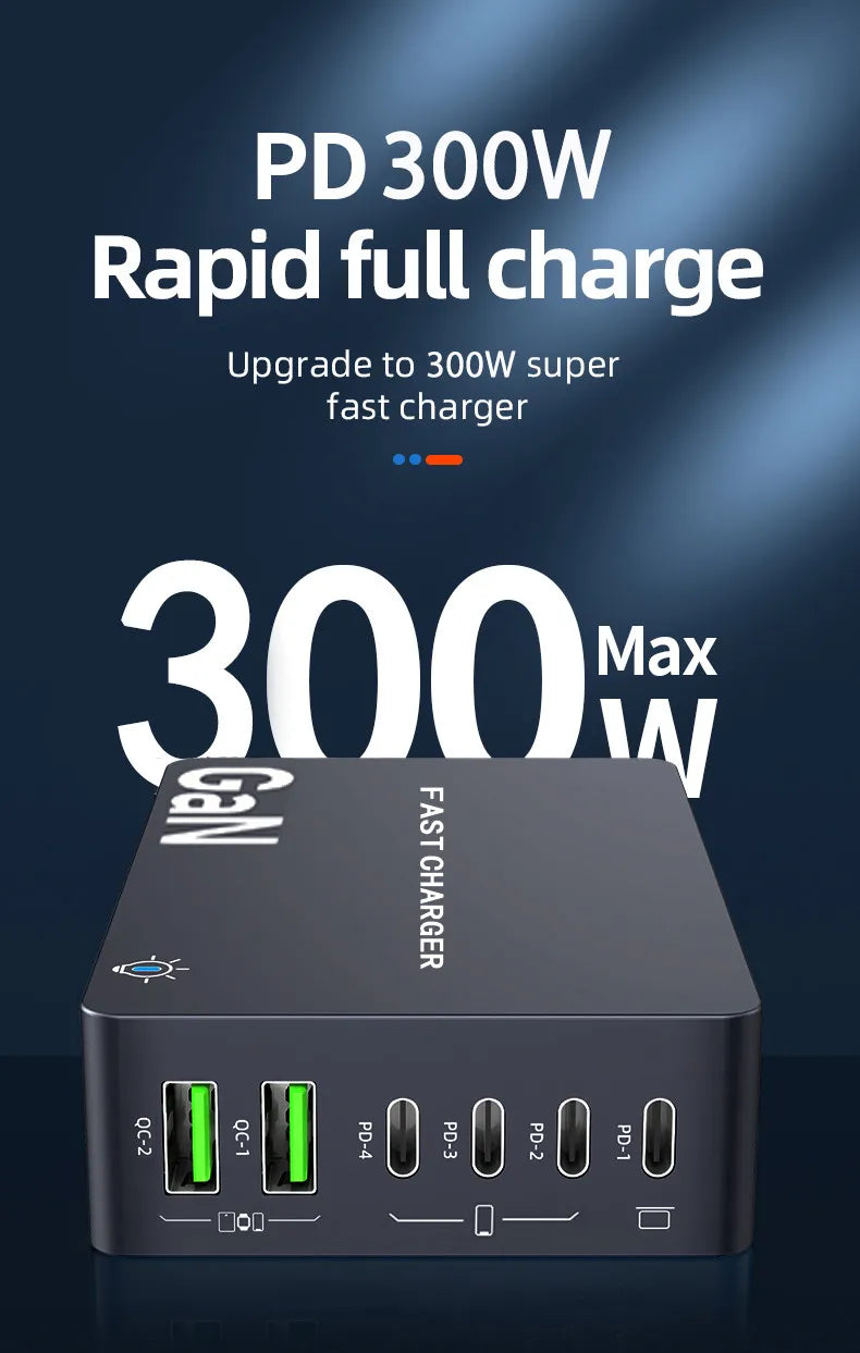 990W GaN Desktop Charging Station – 6-Port Fast Charger with 4 USB-C & 2 USB-A Ports