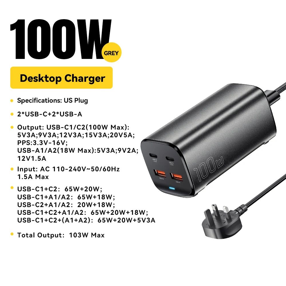 Essager PD & QC 100W USB-C Charger for Laptop & Phone