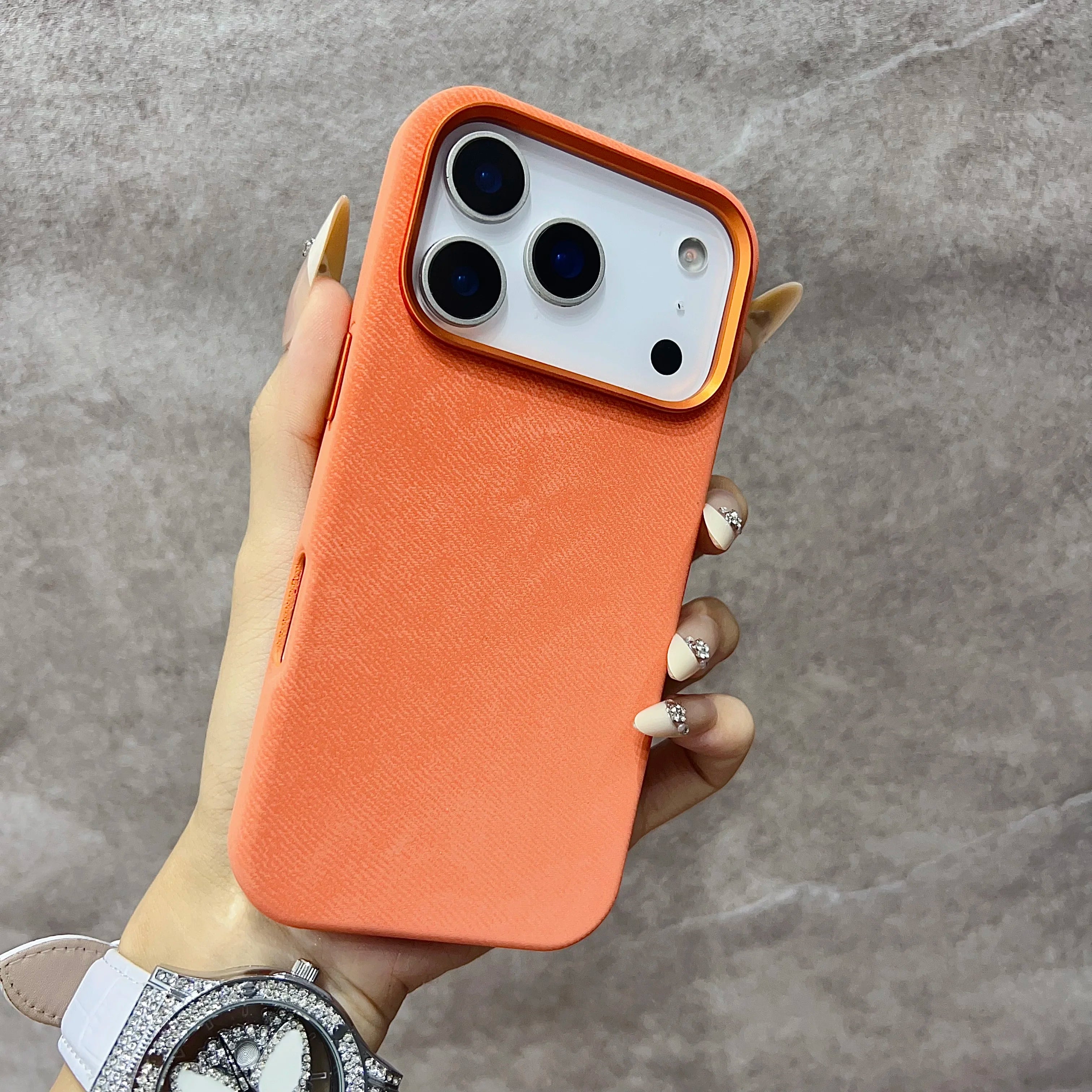 Luxury MagSafe Fiber Leather iPhone Case – Shockproof & Alloy Lens