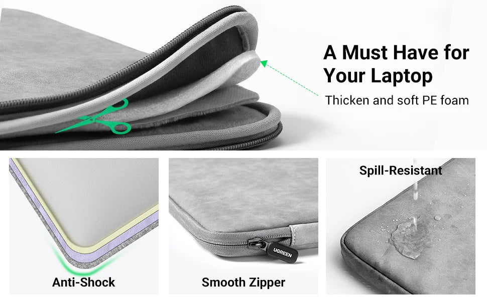 UGREEN Leather Laptop & iPad Sleeve – MacBook Pro/Air 13–14