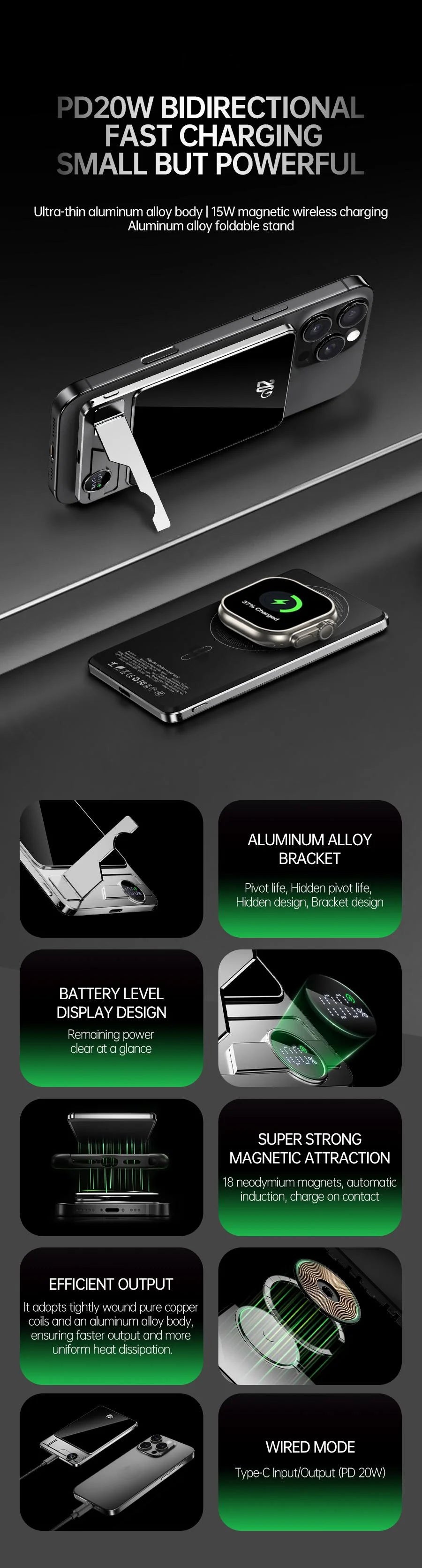 Ultra-Slim Magnetic Power Bank – 10,000mAh Fast Wireless Charge