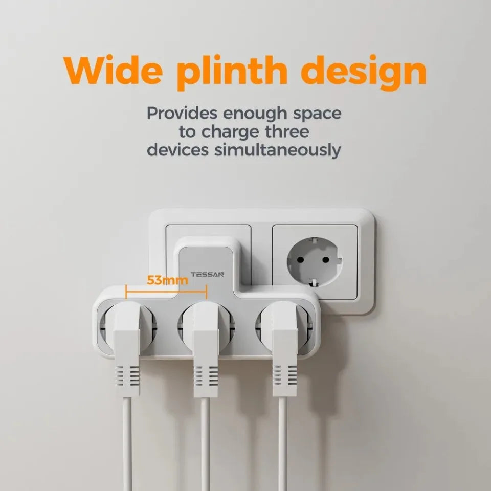 TESSAN Multiple Wall Socket with 3 AC Outlets Charging Ports EU Plug Wall Power Strip with Overload Protection 3fach Stecker Eu