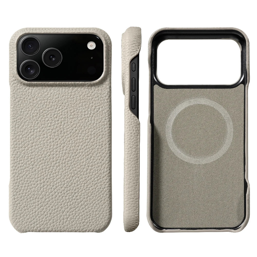 Lychee Genuine Leather Magnetic Case — iPhone 15–17 Series