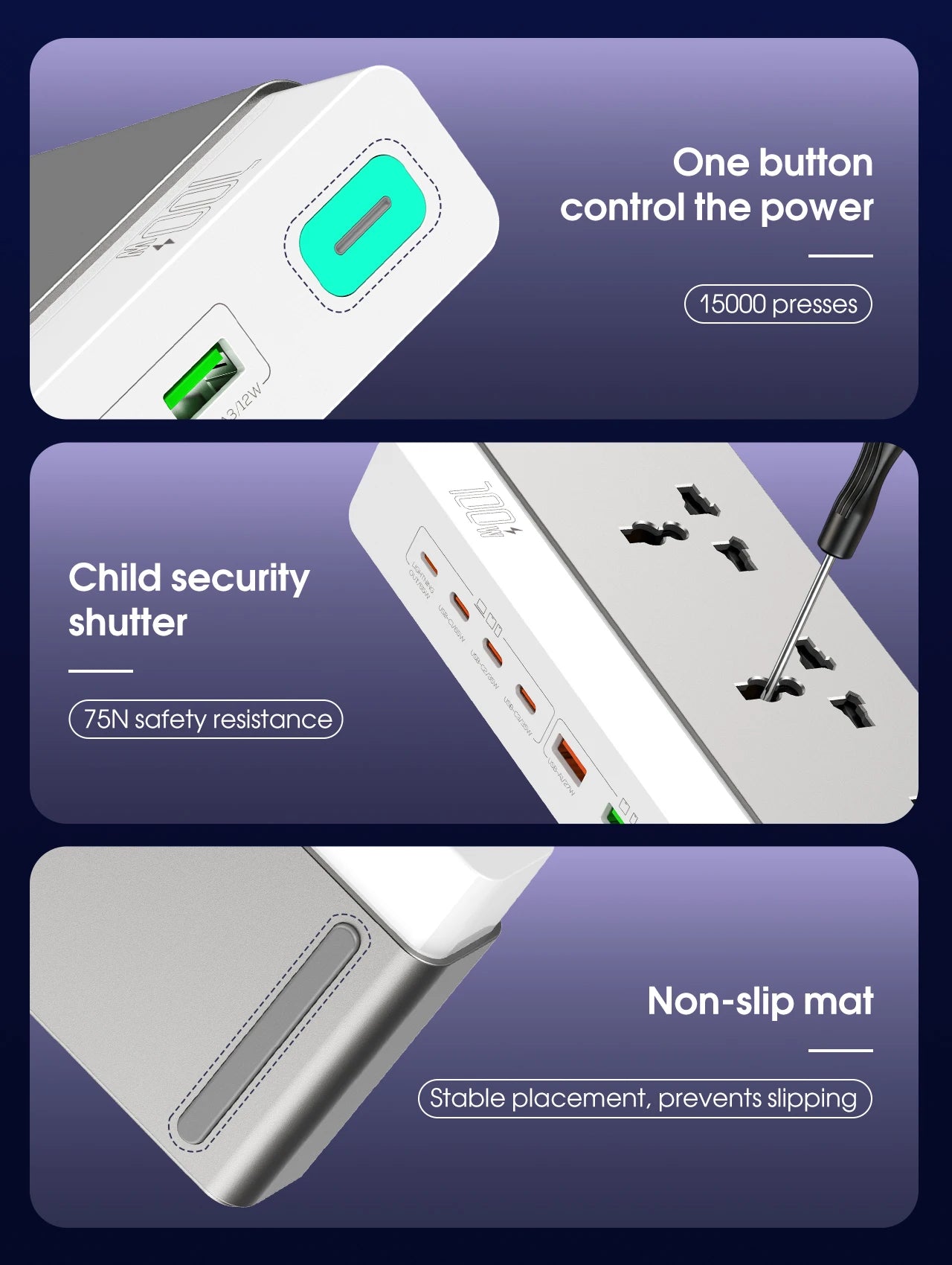 LDNIO 100W Desktop Power Strip – Universal AC Outlet with 65W USB-C Fast Charging & 2500W Power Station