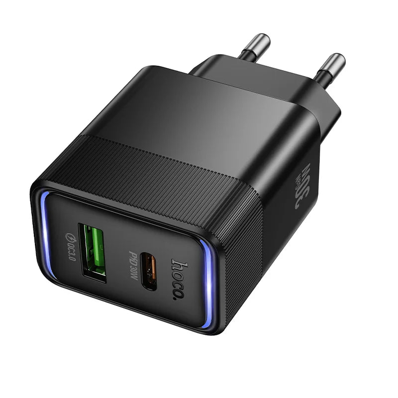 HOCO 30W GaN USB-C Fast Charger – PD Wall Charger with LED Indicator (EU Plug)