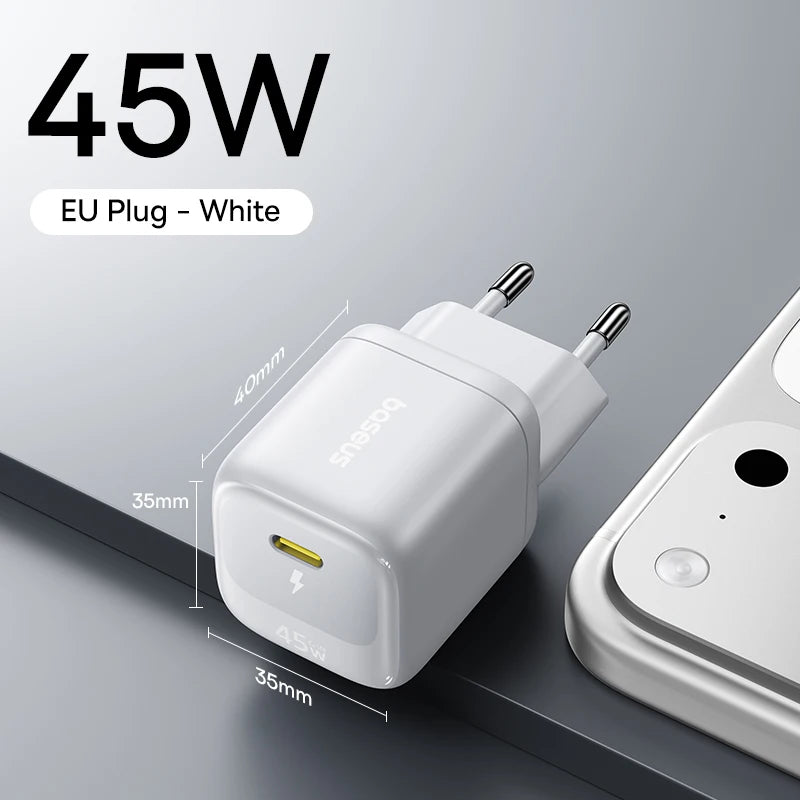 Baseus 45W GaN Charger For iPhone 17 16 15 Pro Max Samsung Galaxy Fast Charger Phone Charger USB C Charger Portable PD Charger