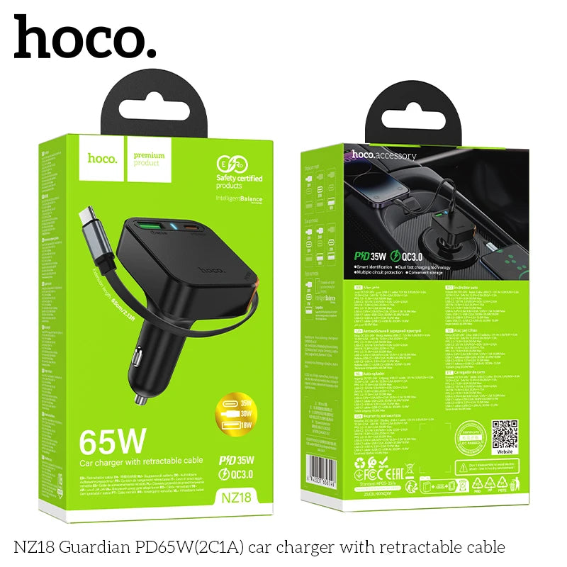 Retractable Car Charger HOCO NZ18 – 65W PD USB-C
