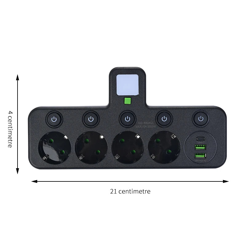 EU Wall Socket with 4 AC Outlets & USB-C Fast Charging Ports