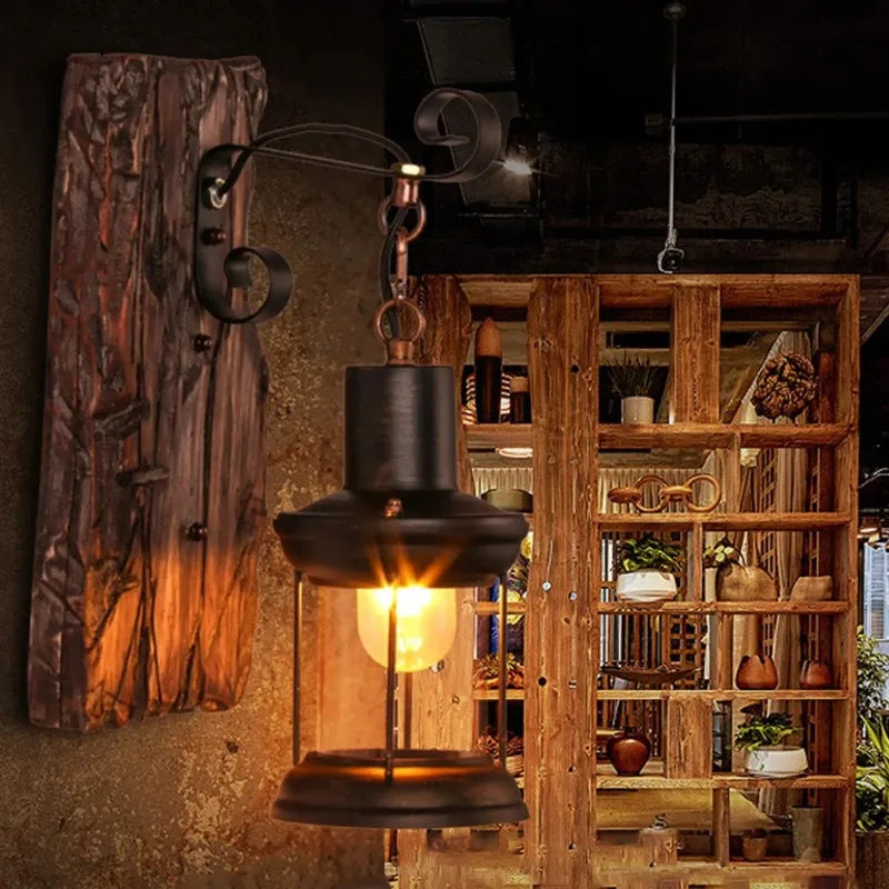 Rustic Wall Lamp – Industrial Wood & Metal Wall Sconce