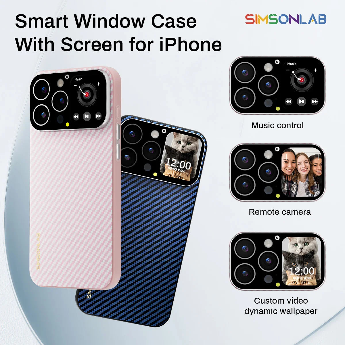 Smart Window Display Phone Case for iPhone 13–16 Series – Custom Video & Music Control