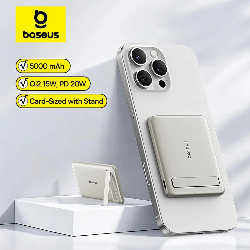 Baseus 5000mAh Magnetic Power Bank – Wireless & PD Fast Charging with Kickstand