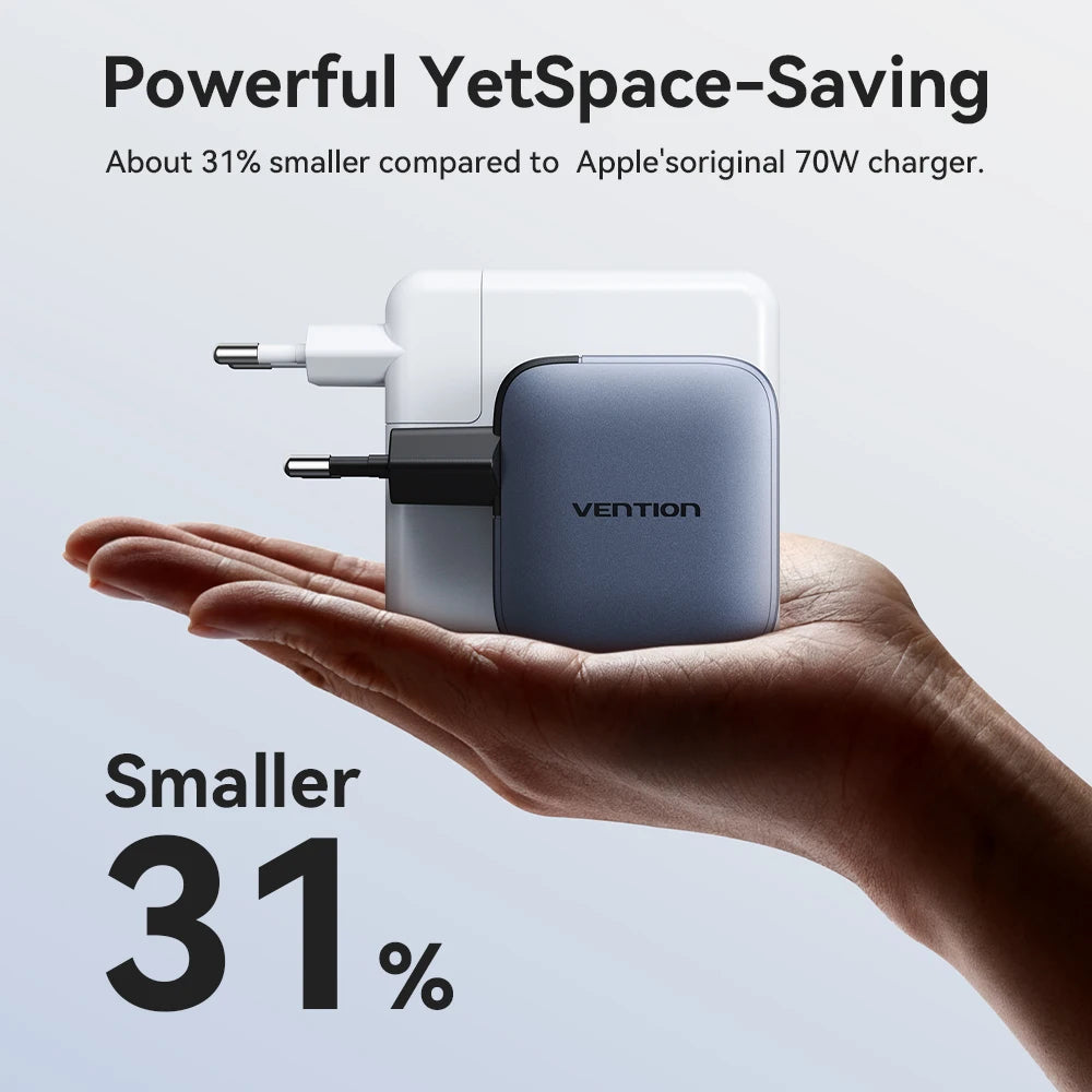 Vention 70W GaN Fast Charger – USB-C PD for Phones & Laptops
