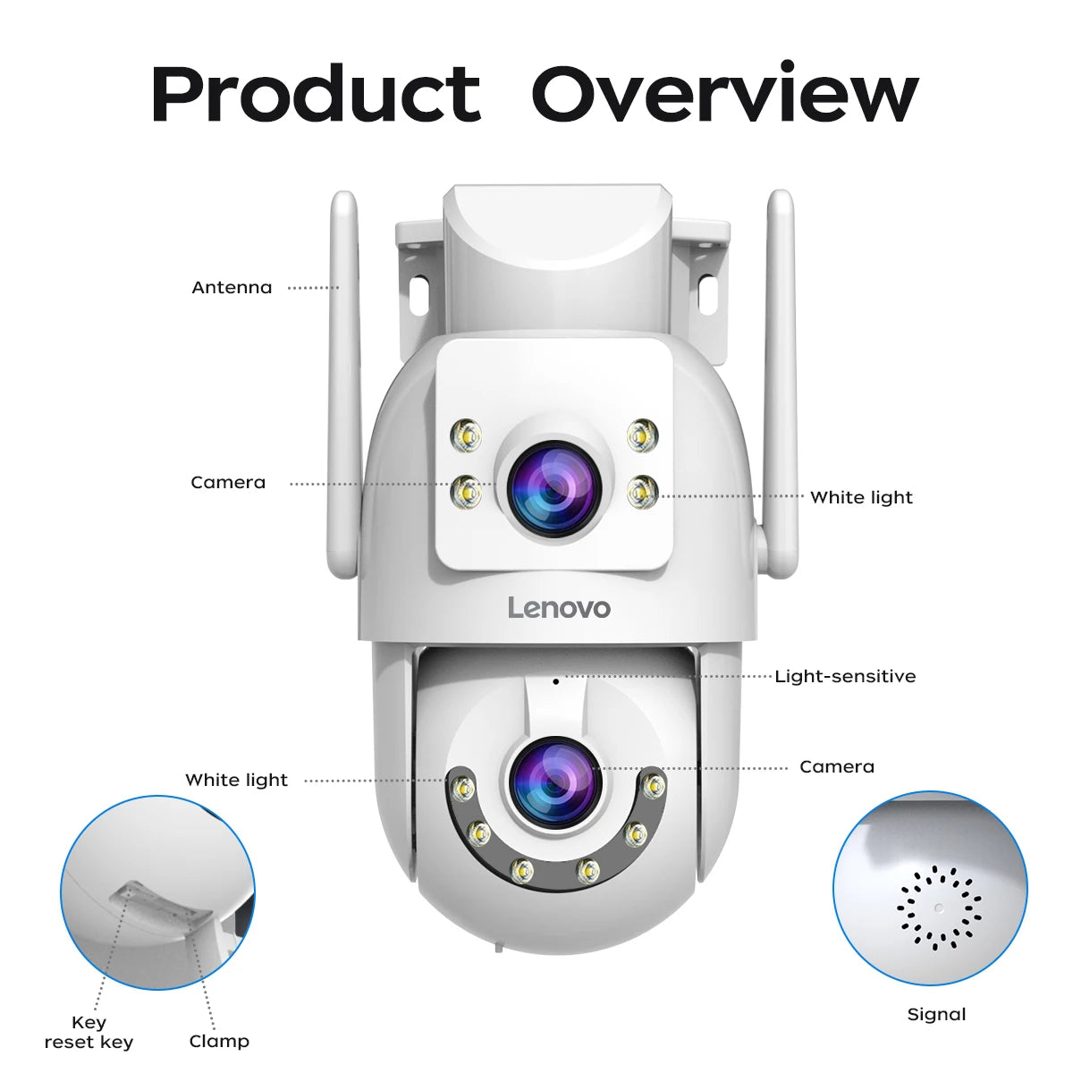 Lenovo 4K Dual-Lens PTZ Wi-Fi Outdoor Security Camera with Auto Tracking & ONVIF