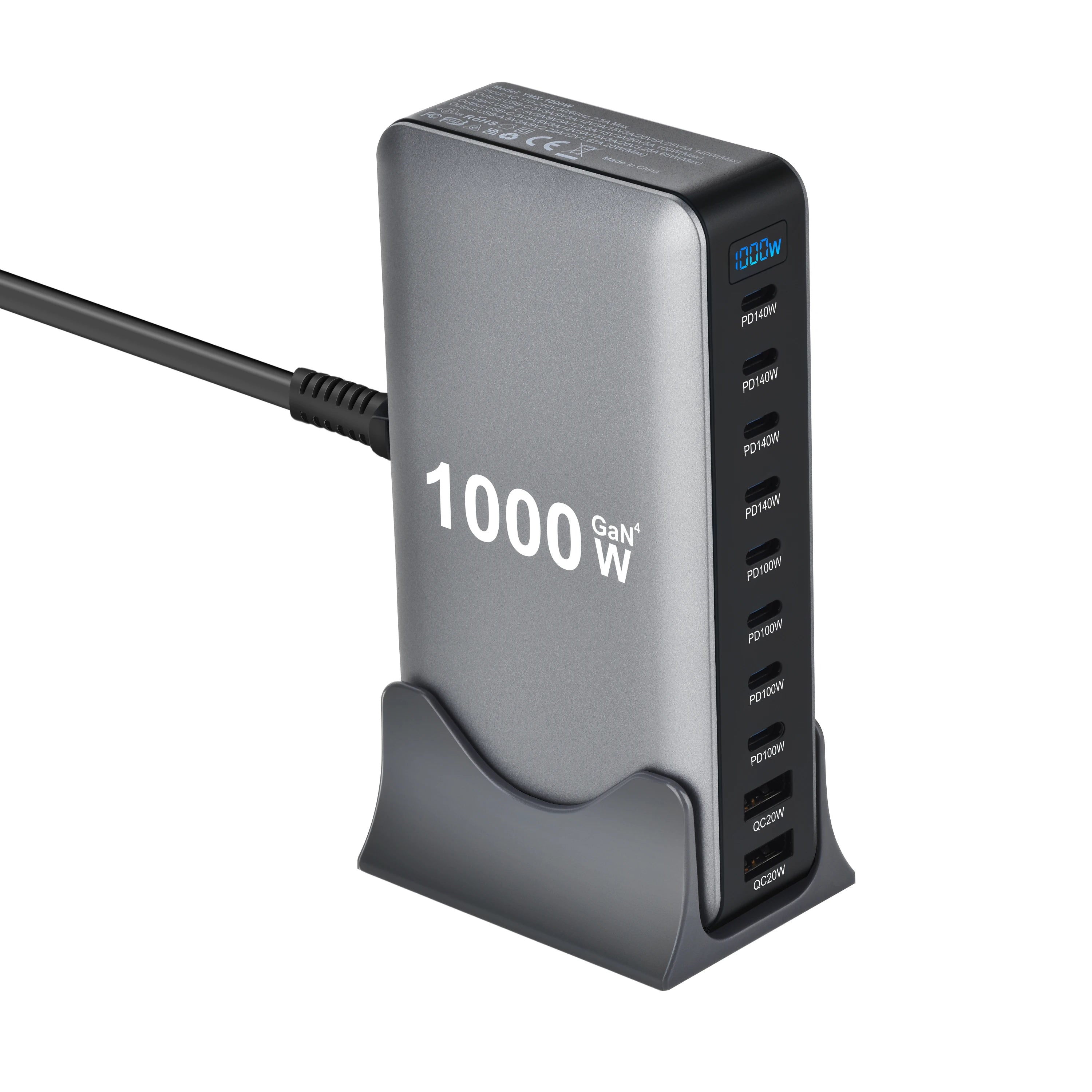 10-Port GaN Desktop Charger – Fast PD Charging for Laptop & Phone