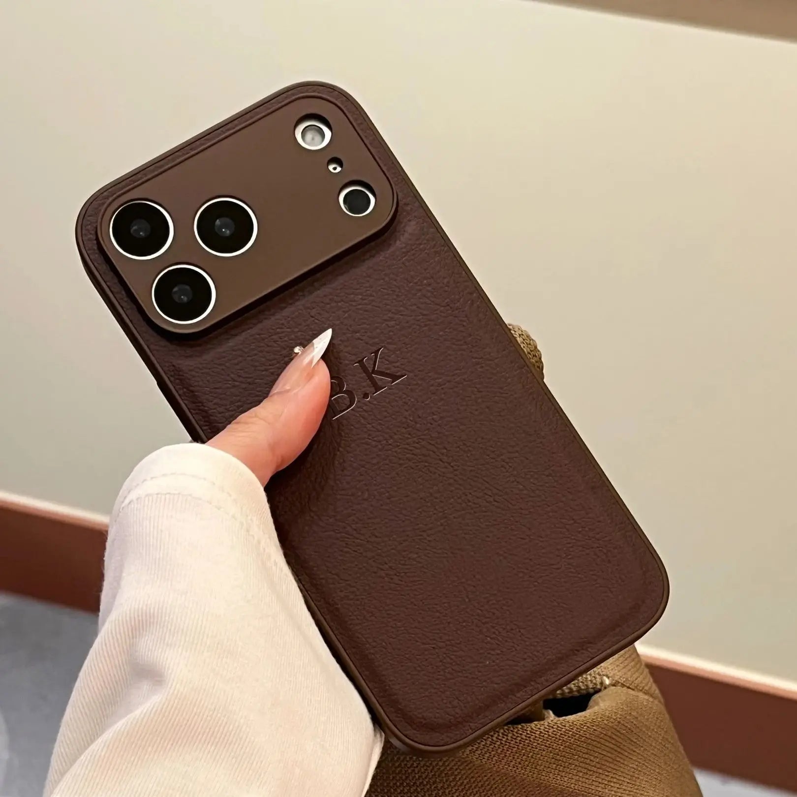 Personalized Luxury Customized Name 3D DIY Hot Engrave Faux Leather Phone Case For iPhone 17 16 15 14 13 Pro Max Plus Air