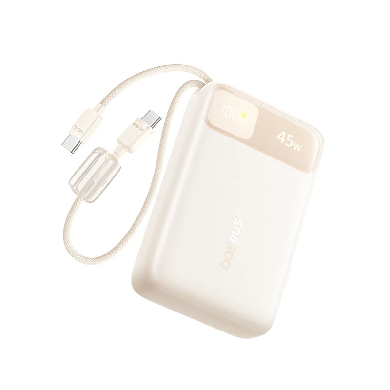 Baseus 45W Power Bank 10000mAh 20000mAh Built-In Dual USB-C Cable Fast Charging for iPhone 17 16 Pro Max Samsung S25 Xiaomi Poco