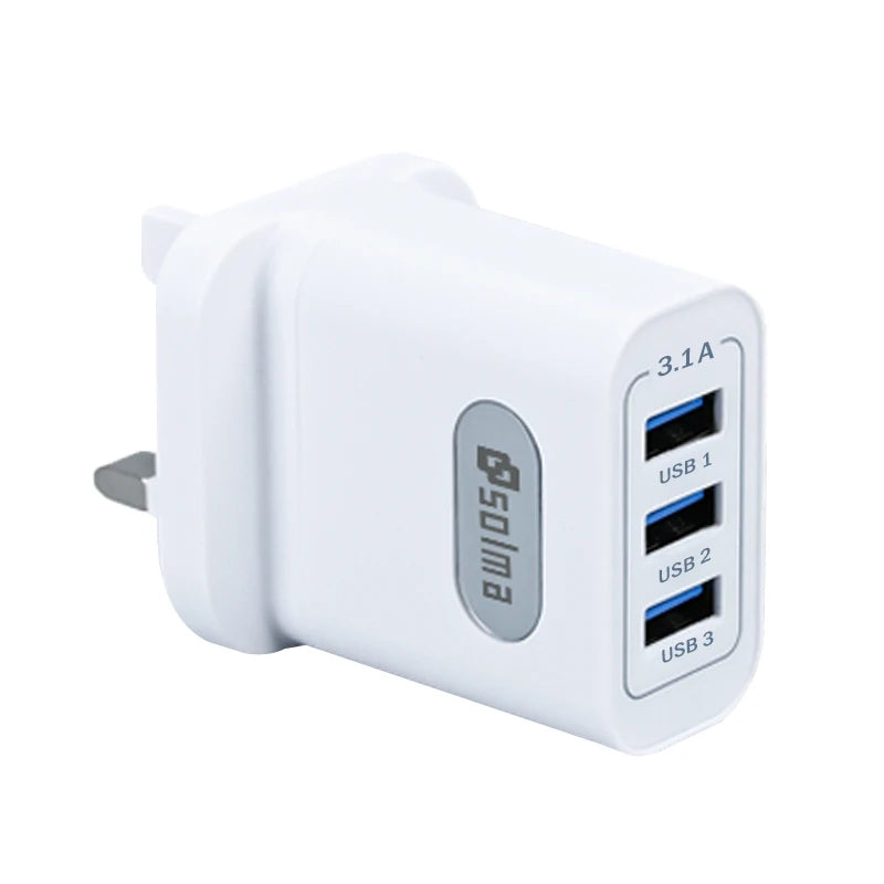 SOLMA Fast USB Charger – 3 Ports, 3.1A for Smartphones