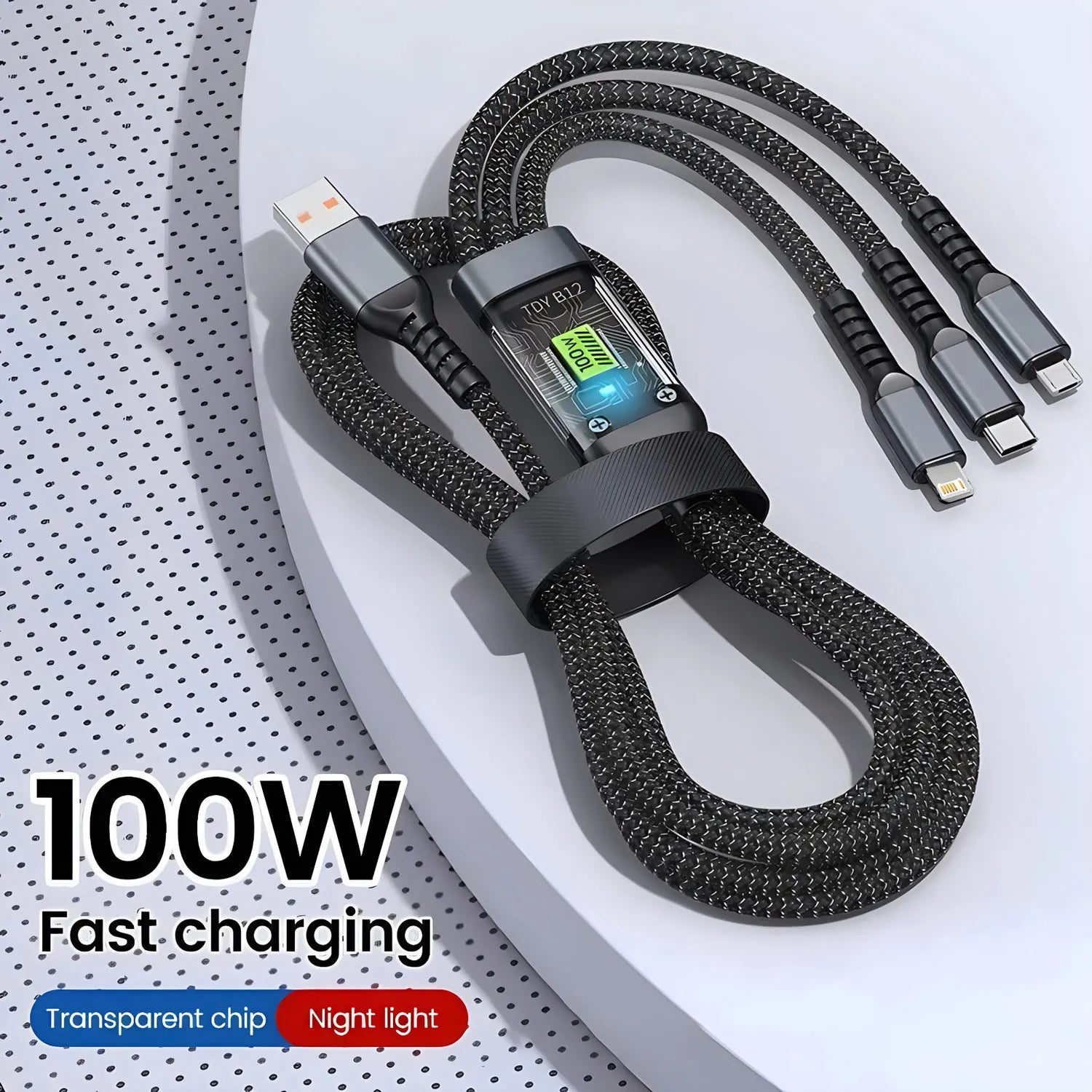 100W 3-in-1 Fast Charging Cable – USB, Type-C & Micro USB