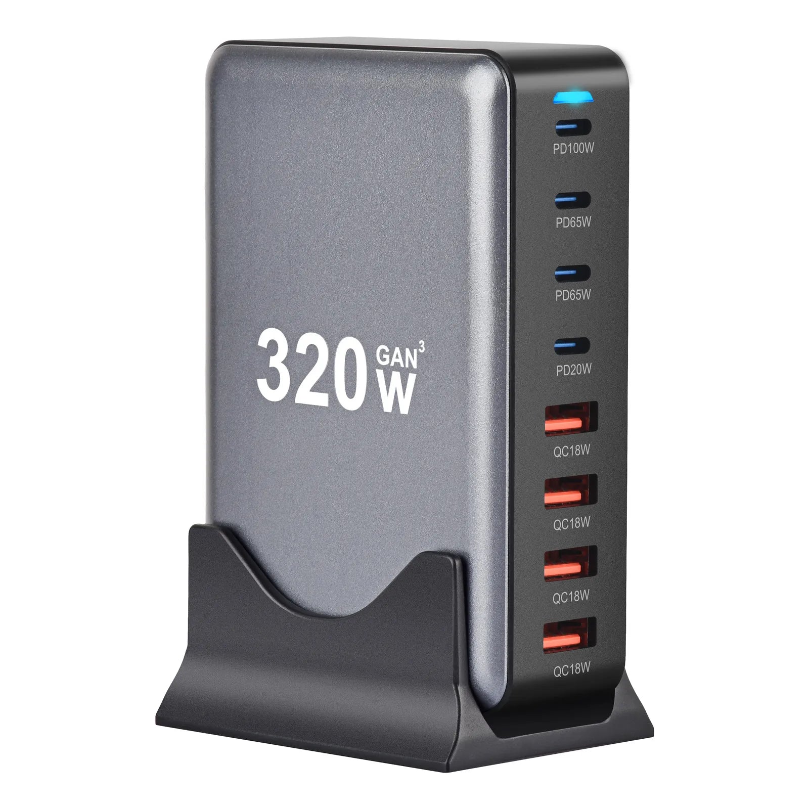 8-Port 320W GaN Fast Charger – C-Type PD Mobile Station