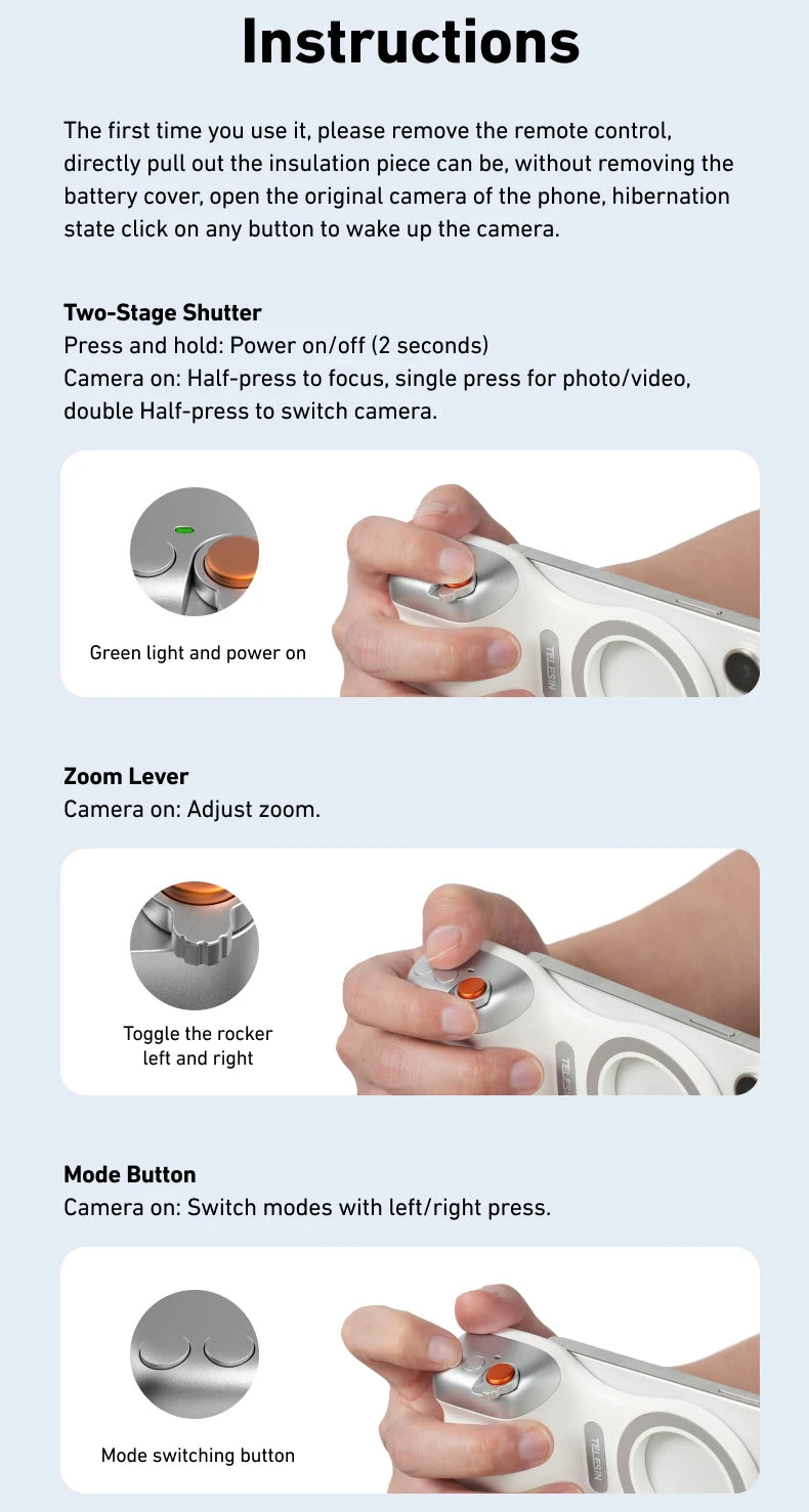 TELESIN Magnetic Camera Hand Grip – Phone Holder with Remote