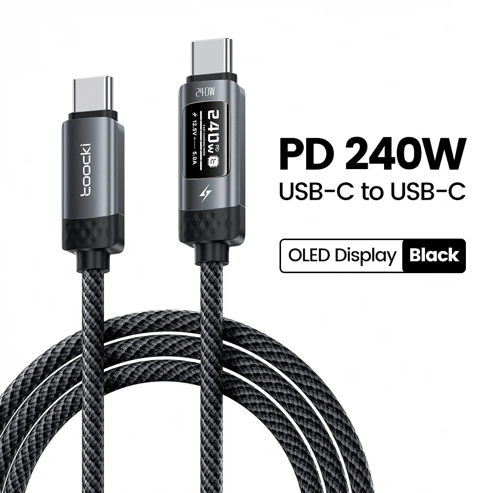 TOOCKI 240W USB-C to USB-C Cable – PD 3.1 Fast Charging Cable with OLED Power Display