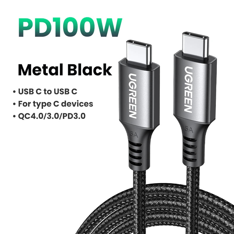 100W USB-C Cable – UGREEN Fast Charging Cord with 5A E-Marker Chip