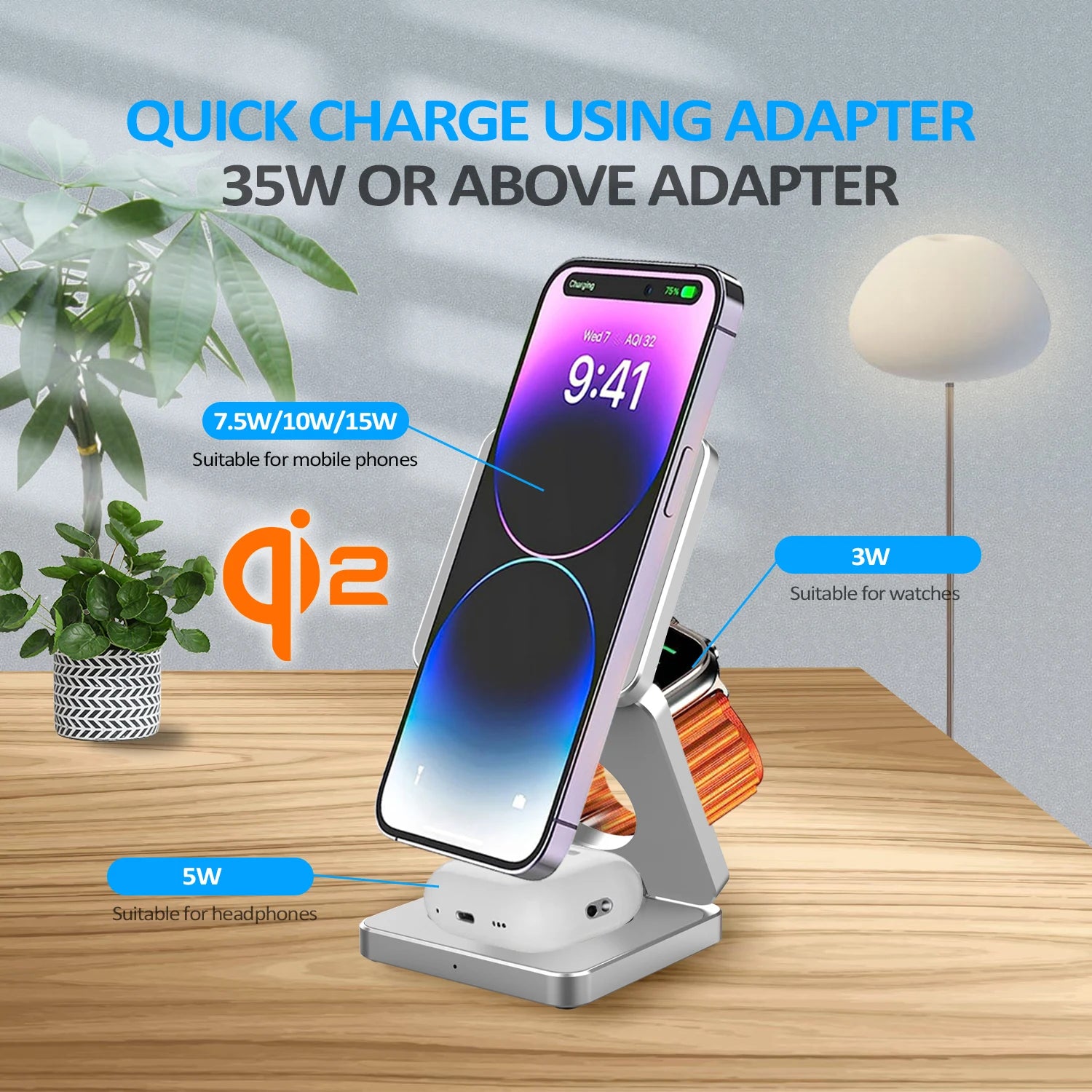 Magnetic Wireless Charger 3-in-1 – 15W Fast Charging for iPhone 17/16/15, Watch & AirPods