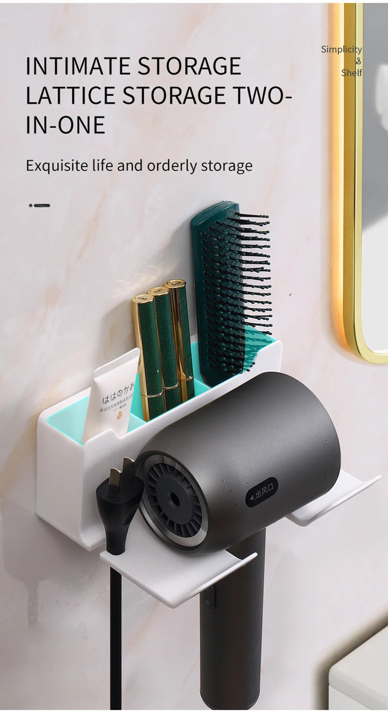 Wall-Mounted Hair Dryer Holder – Bathroom Organizer