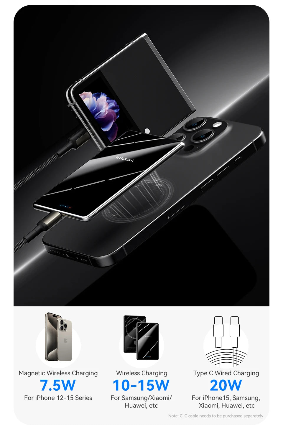 Slim KUULAA Magnetic Power Bank – Wireless for MagSafe