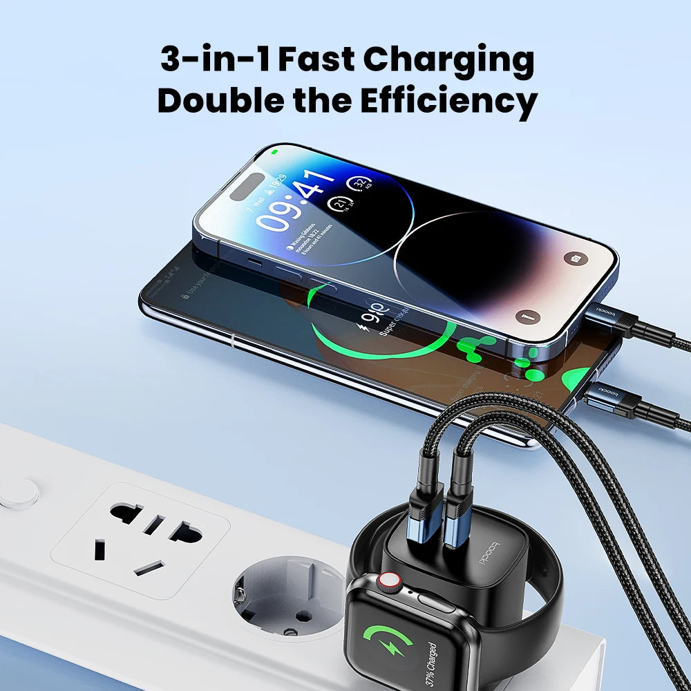 Toocki 3-in-1 GaN Charger – Fast USB-C & Wireless Charging for Phones & Watch