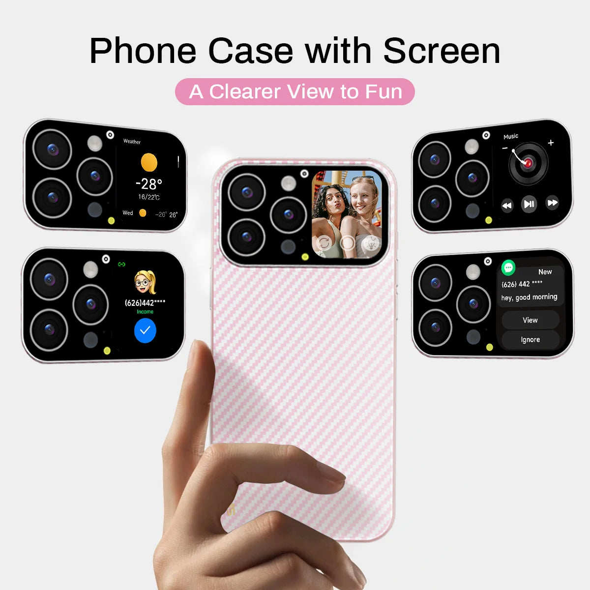 Smart Window Display Phone Case for iPhone 13–16 Series – Custom Video & Music Control