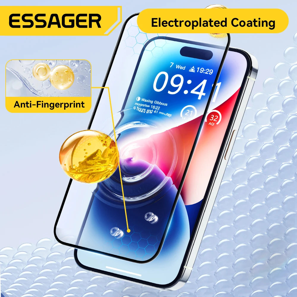 Essager Screen Protector for iPhone 15 14 13 Pro Max Ultra Slim Dustproof Full Tempered Glass Protection For iPhone 15 Pro Plus