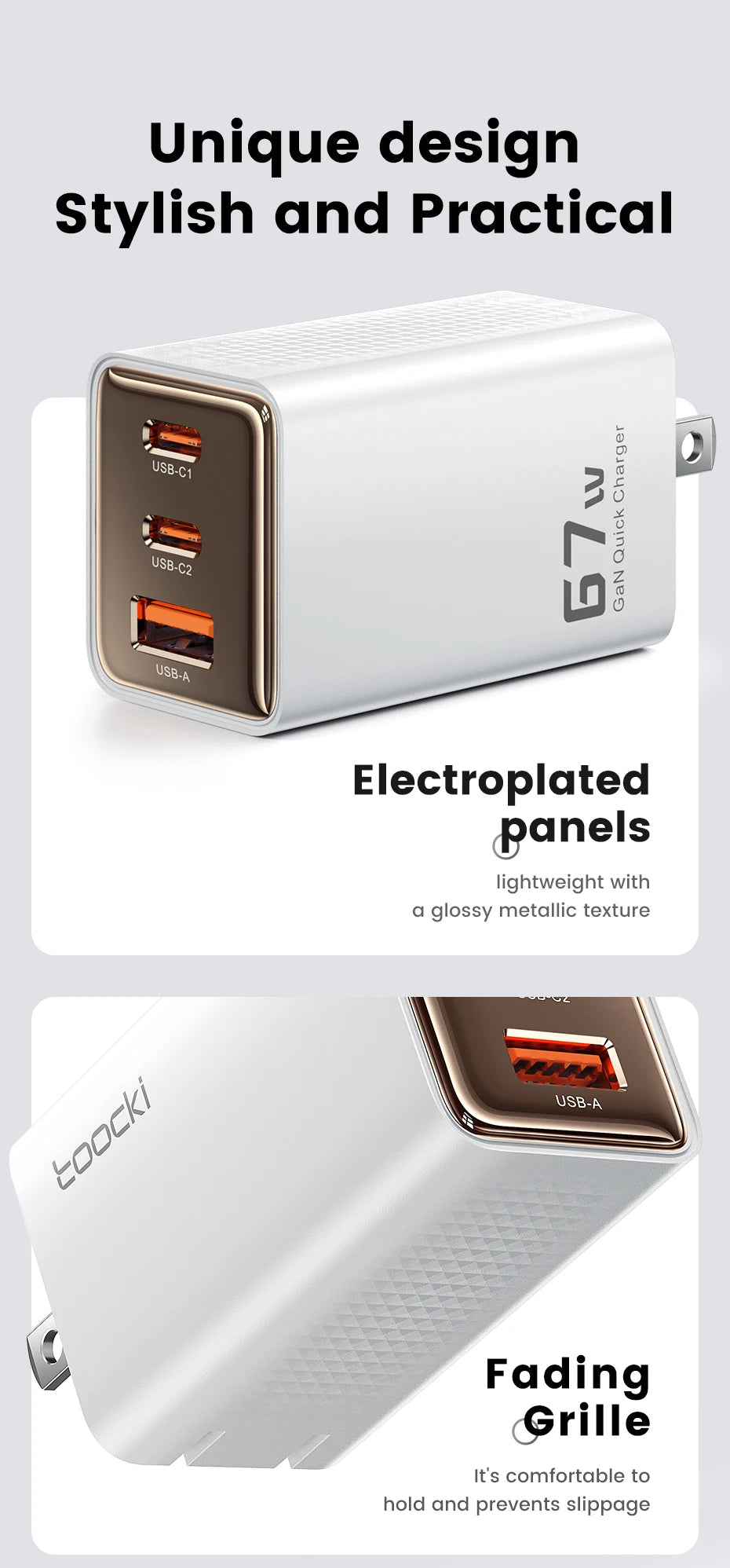 Toocki 67W GaN Charger – Fast USB-C PD for iPhone, MacBook & Samsung