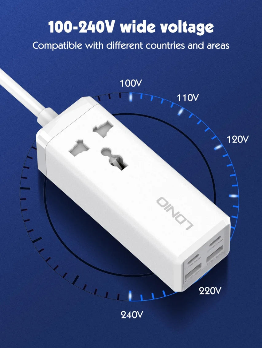 LDNIO SC1418 65W Power Strip – PD Fast Charging Station with 2M Extension Cable & 4 USB Ports