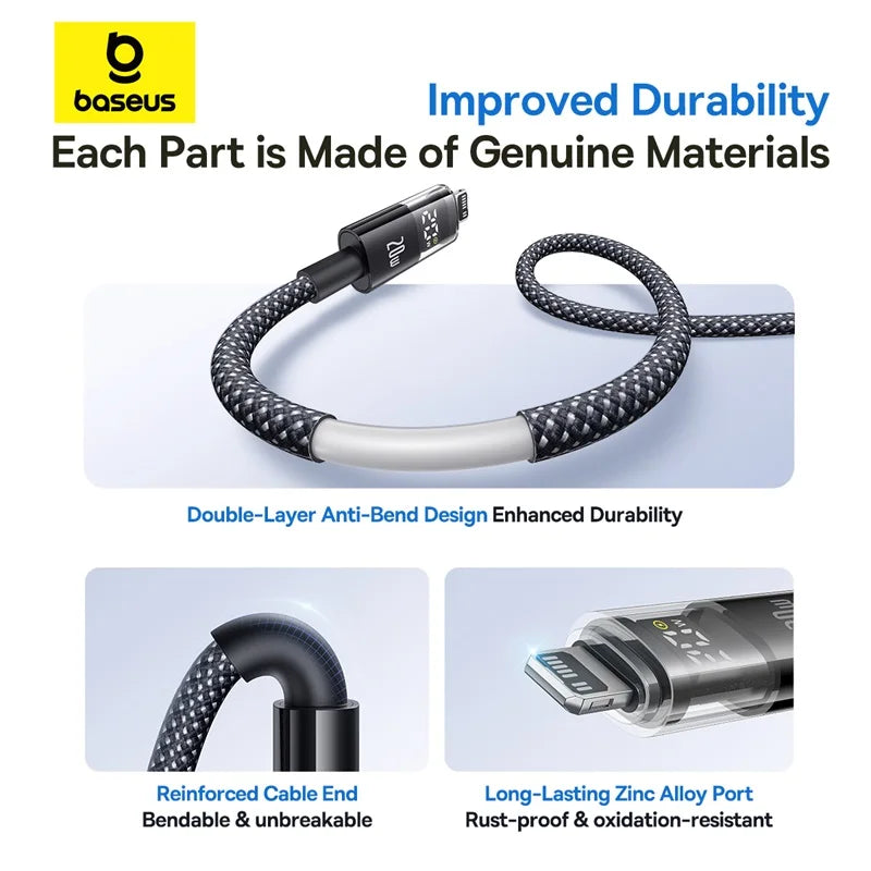 Baseus 20W USB-C Cable for iPhone & iPad – Fast Charge with LED Display