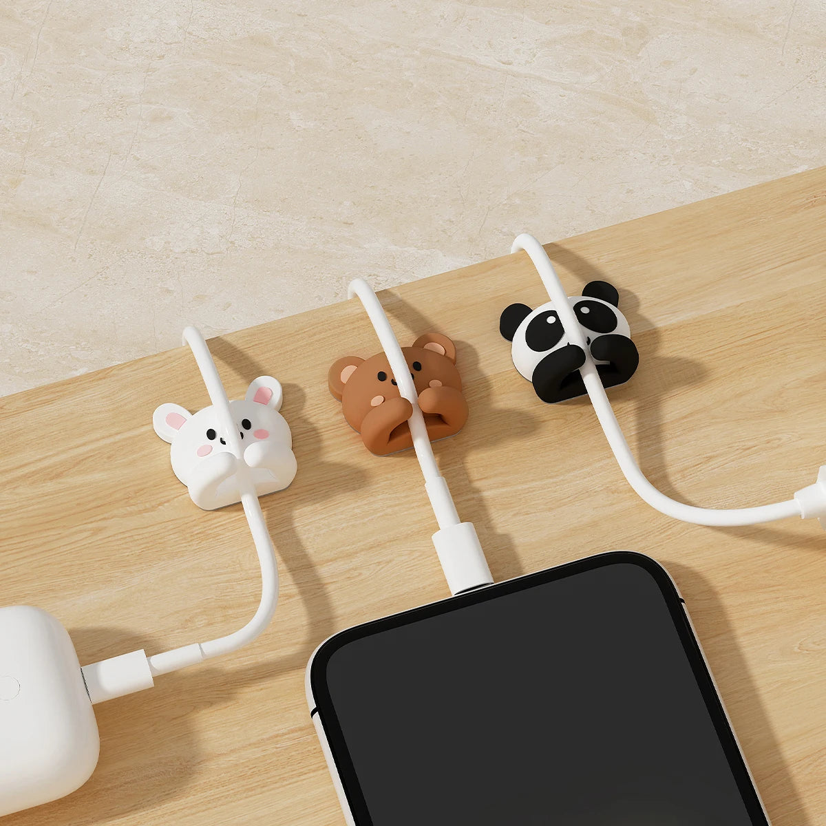 Desktop Cable Manager – Cartoon Wire Holder for Cables & Earphones