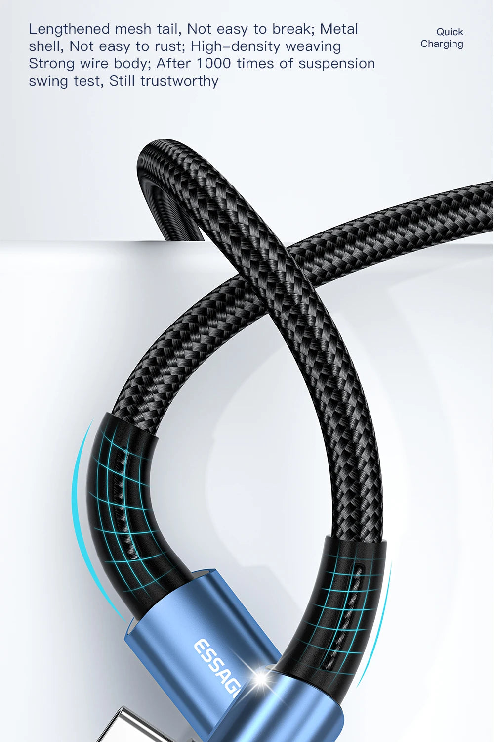 Essager 100W USB-C Cable – 90° Fast Charging & Data Wire