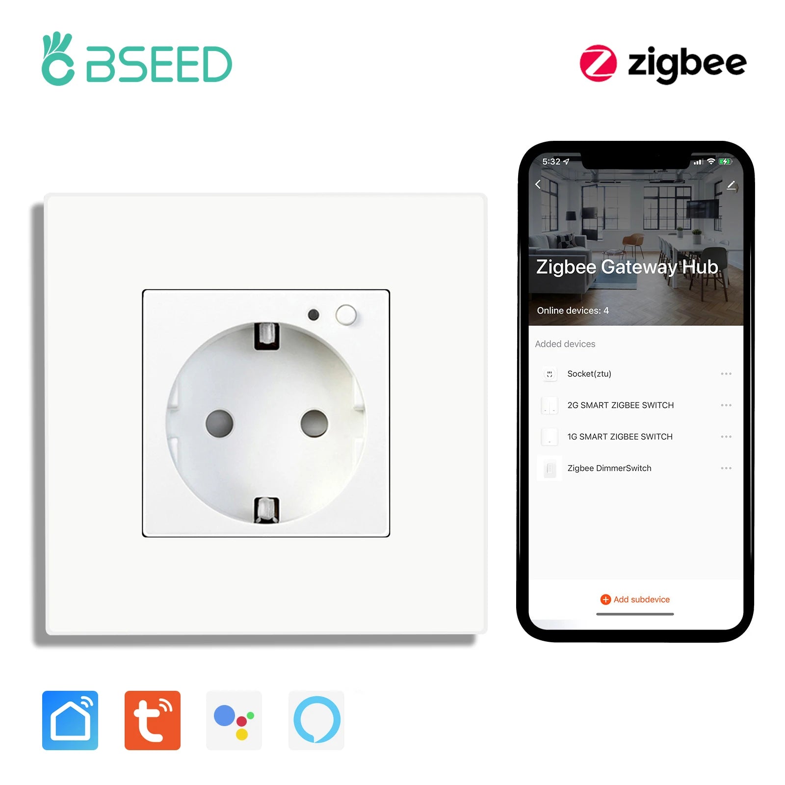 BSEED ZigBee Smart Wall Socket with Energy Monitoring (EU)