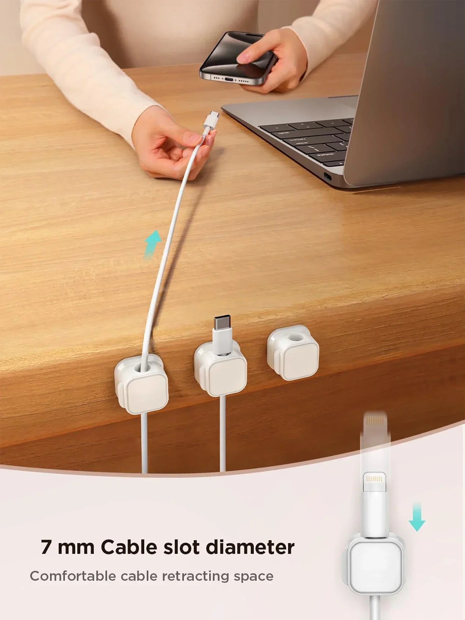 Magnetic Desk Cable Clips – Cord Holder for Nightstand, Desktop & Under Desk