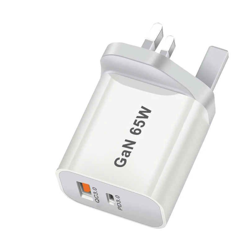2-Port 65W GaN USB-C Charger – PD Fast Wall Adapter for Phones